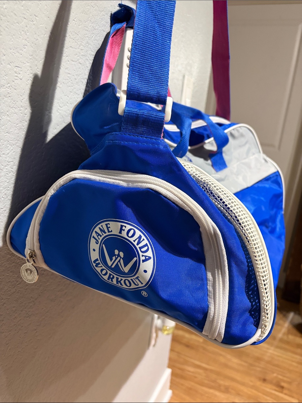 Rare Vintage Jane Fonda Workout Duffel Bag Blue Pink Retro Gym Bag